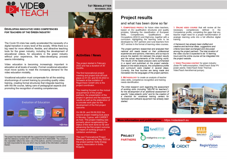 Read more about the article 1st Newsletter of VIDEOTEACH